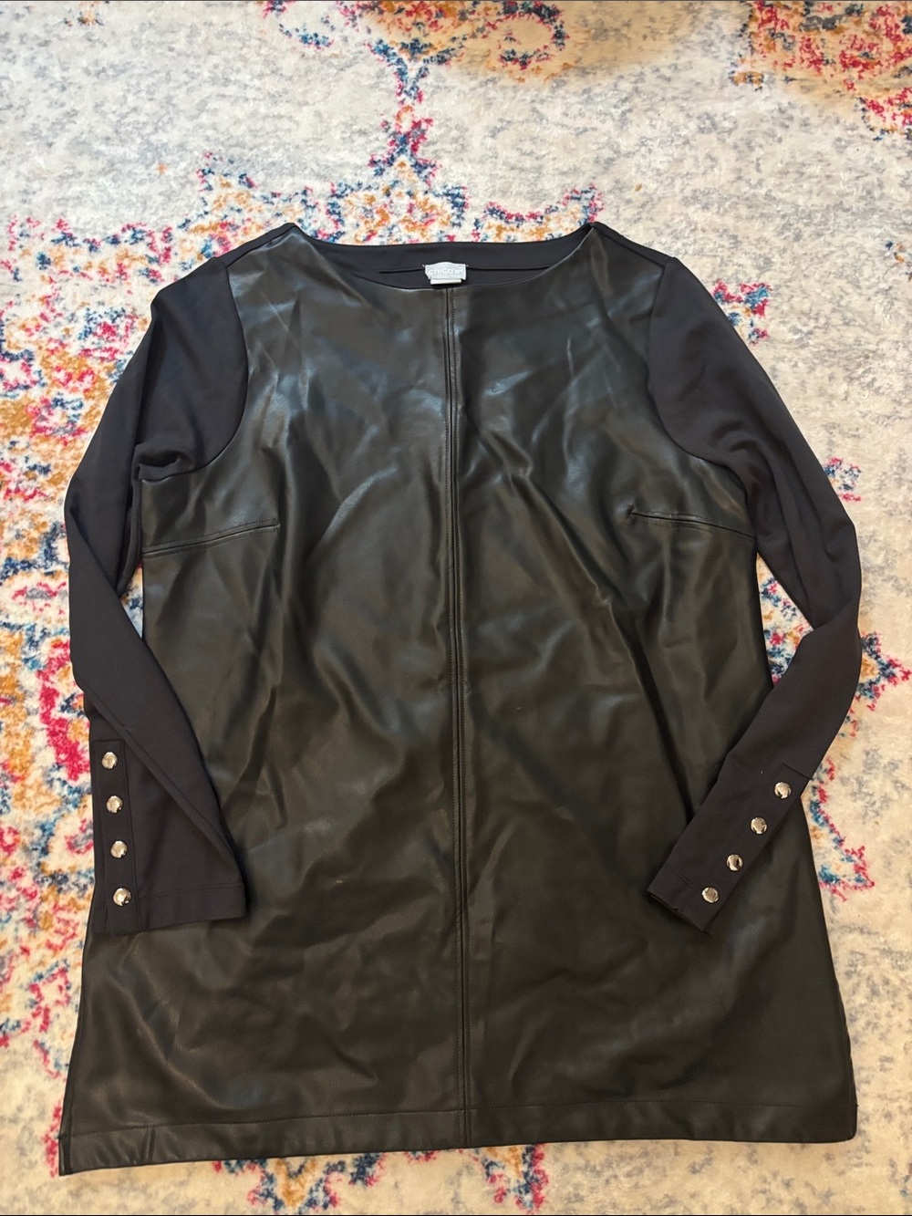 Black Faux Leather Panel Long Sleeve T